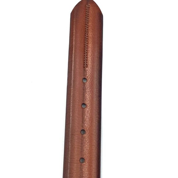 Chaps Brown Leather Belt Men's Size 34-36 Silver Toned Buckle Stitched Neutral - Picture 4 of 5